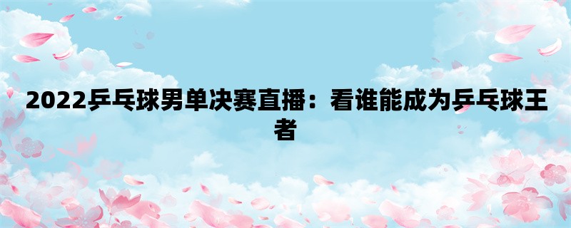 2022乒乓球男单决赛直播：看谁能成为乒乓球王者