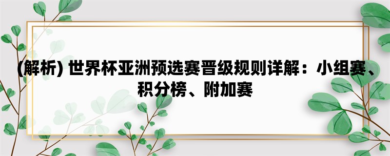 (解析) 世界杯亚洲预选赛晋级规则详解：小组赛、积分榜、附加赛